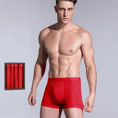 4 Pcs Men's Silk Boxer Briefs Underwear Red