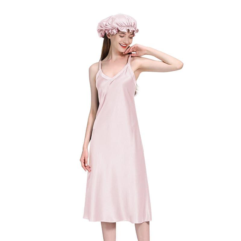 Women 22 Momme Long Silk Nightgown Light Pink