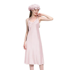 Women 22 Momme Long Silk Nightgown Light Pink