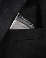 Dark Gray Patched And Printed Pocket Handkerchief