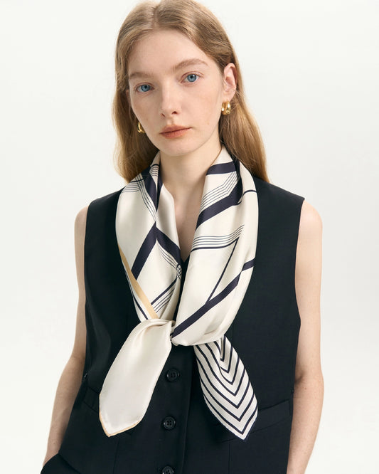 Asymmetric Stripe Print Silk Scarf