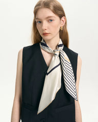 Asymmetric Stripe Print Silk Scarf