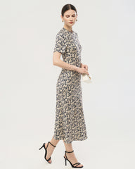 Baby’s Breath Printed Short Sleeve Silk Midi Dress
