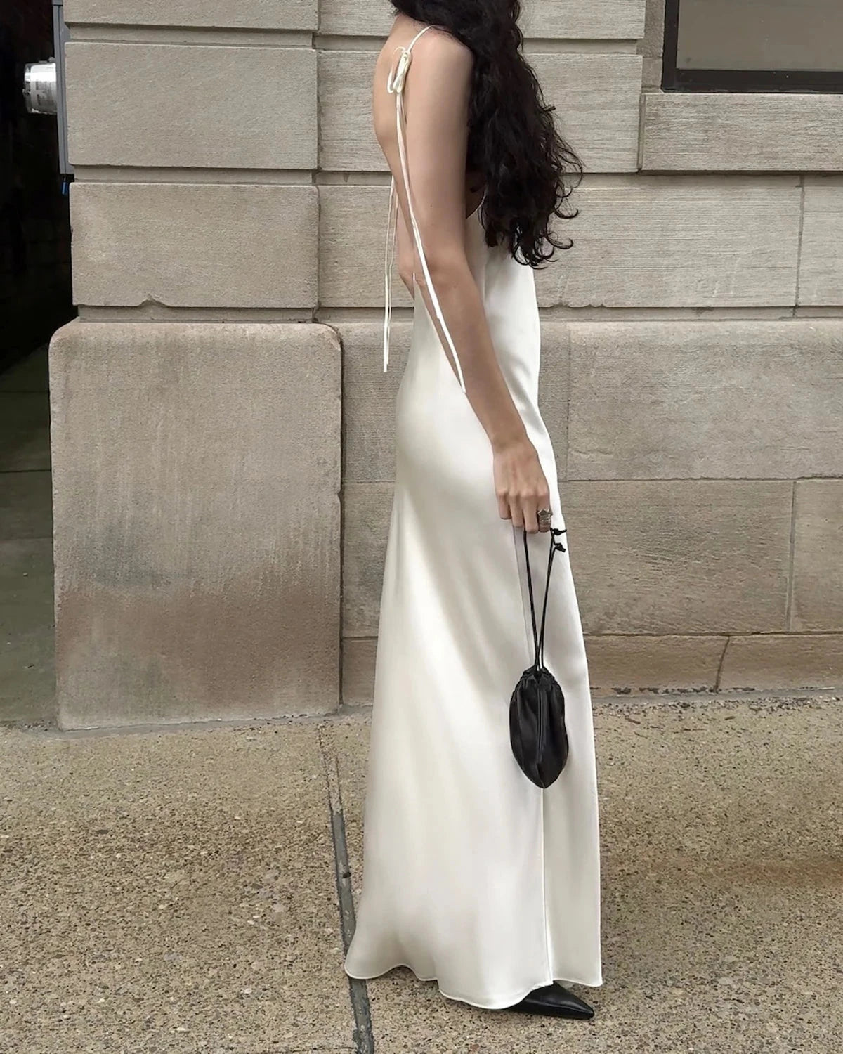 Backless Cami Maxi Silk Dress Cream