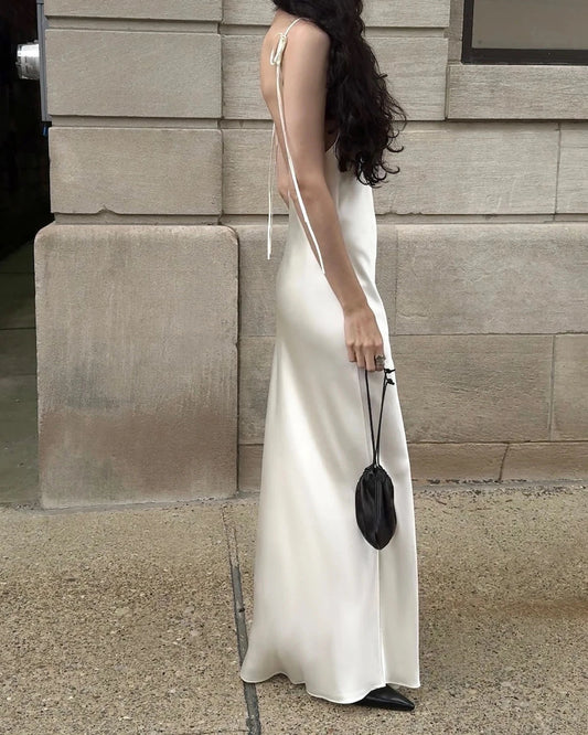 Backless Cami Maxi Silk Dress Cream