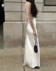 Backless Cami Maxi Silk Dress Cream