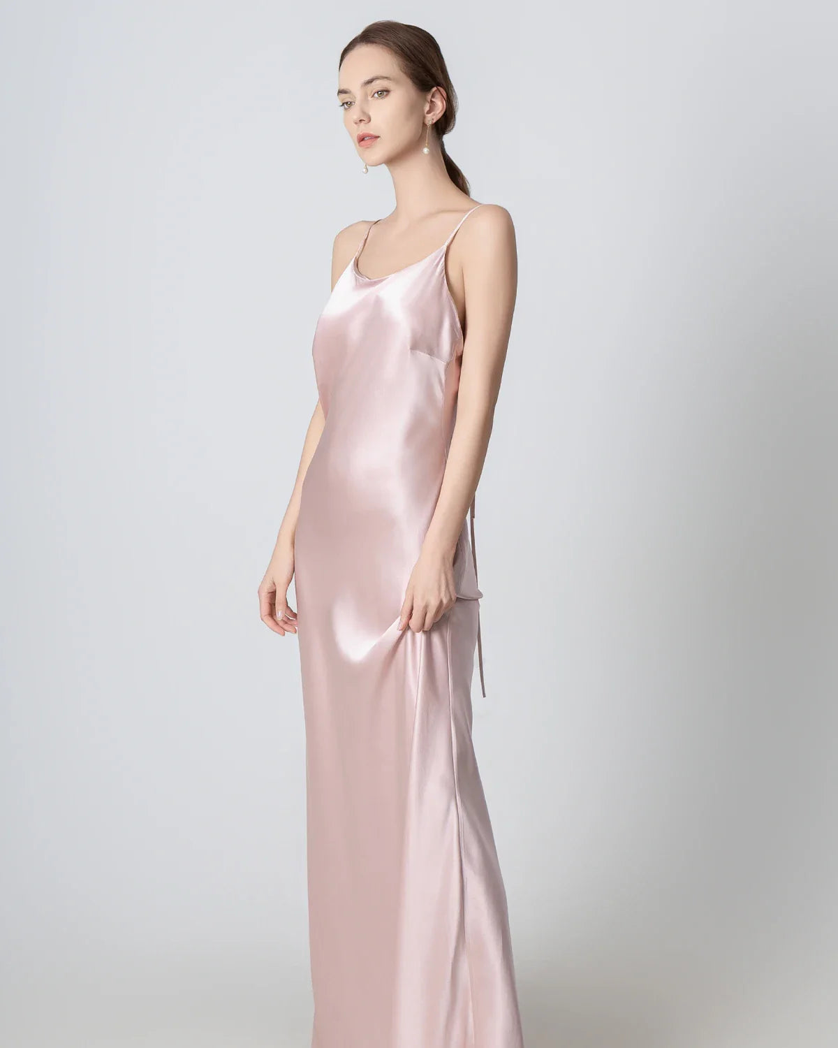 Backless Cami Maxi Silk Dress Rose Pink