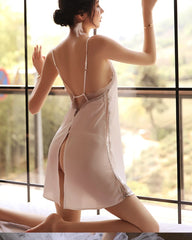 Backless Lace Up Silk Nightie