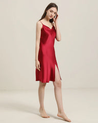 Backless Silk Slip Dress with Cowl Neck Burgundy