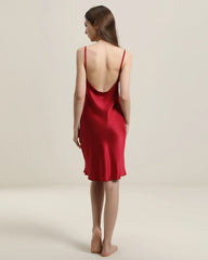 Backless Silk Slip Dress with Cowl Neck Burgundy