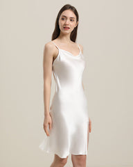 Backless Silk Slip Dress with Cowl Neck White