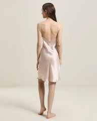 Backless Silk Slip Dress with Cowl Neck Pink