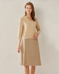 Basic V-Neck Relaxed Fit Cashmere Sweater Beige