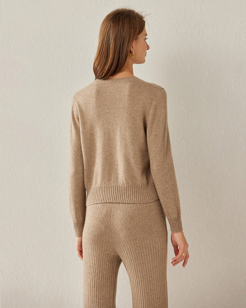 Basic V-Neck Relaxed Fit Cashmere Sweater Khaki