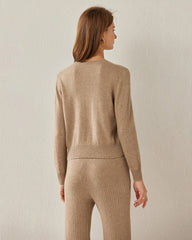 Basic V-Neck Relaxed Fit Cashmere Sweater Khaki