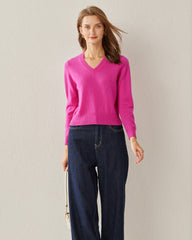 Basic V-Neck Relaxed Fit Cashmere Sweater Pink