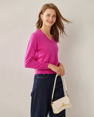 Basic V-Neck Relaxed Fit Cashmere Sweater Pink