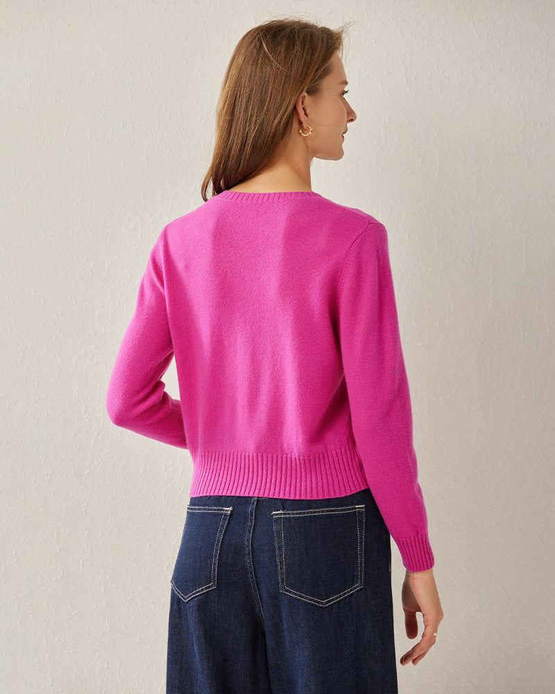 Basic V-Neck Relaxed Fit Cashmere Sweater Pink