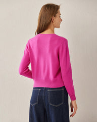 Basic V-Neck Relaxed Fit Cashmere Sweater Pink