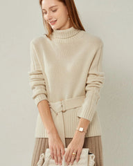 Belted Jumper Cashmere Sweater White