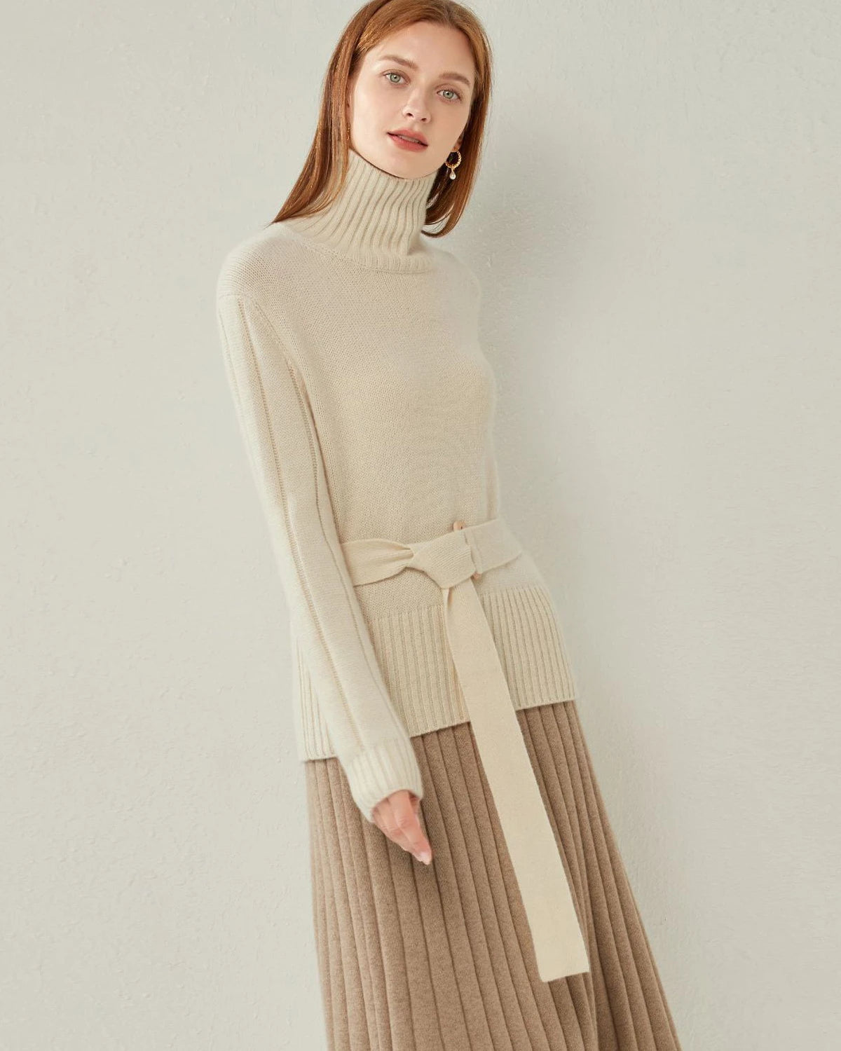 Belted Jumper Cashmere Sweater White