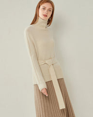 Belted Jumper Cashmere Sweater White