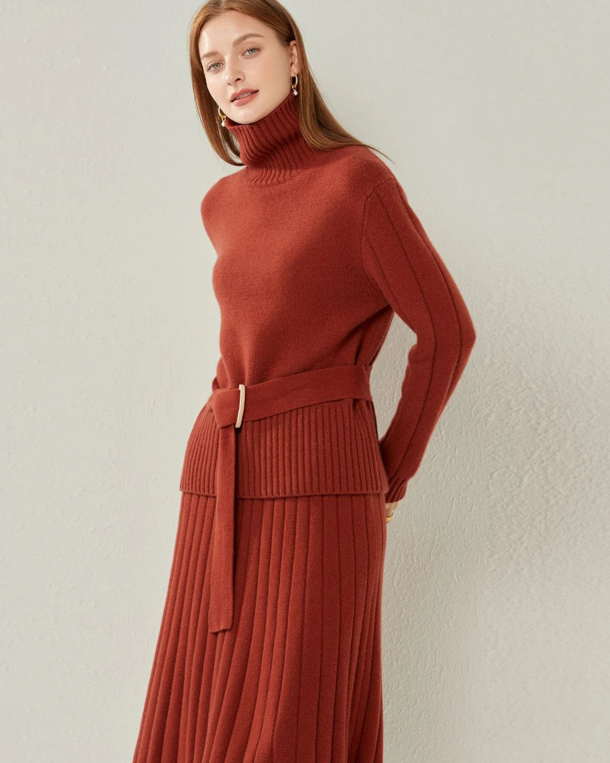 Belted Jumper Cashmere Sweater Red