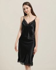 Silk Nightgown with Delicate Lace Details Black