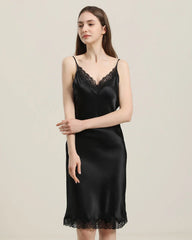 Silk Nightgown with Delicate Lace Details Black