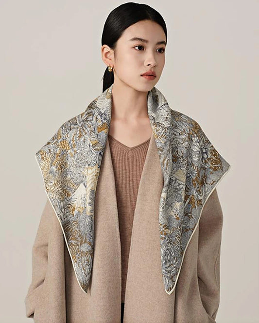 Botanic Print Large Silk Scarf