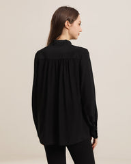 Bow-tie Neck Silk Blouse Black