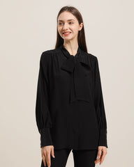 Bow-tie Neck Silk Blouse Black