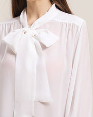 Bow-tie Neck Silk Blouse White