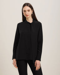 Bow-Tie Silk Shirt for Women Black