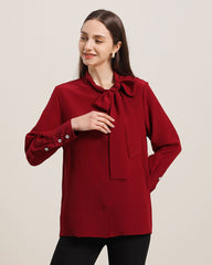 Bow-Tie Silk Shirt for Women Burgundy