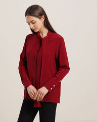 Bow-Tie Silk Shirt for Women Burgundy