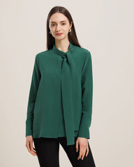 Bow-Tie Silk Shirt for Women Dark Green