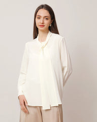 Bow-Tie Silk Shirt for Women Ivory