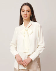 Bow-Tie Silk Shirt for Women Ivory