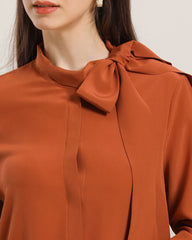 Bow-Tie Silk Shirt for Women Orange