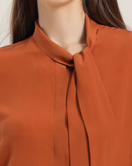 Bow-Tie Silk Shirt for Women Orange