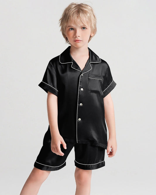 Boys Short Sleeve Silk Pajamas with Shorts