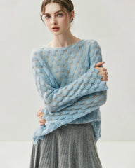 Breathable Silk Cashmere Crew Neck Pullover Sweater