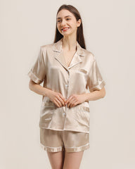 Button Up Silk Short Pajama Set Champagne