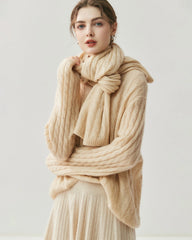 Cable Knit Cashmere Silk Scarf Wrap