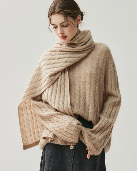 Cable Knit Cashmere Silk Scarf Wrap