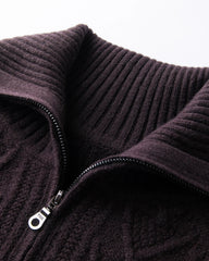 Cable Knit Half Zip Cashmere Sweater with Collar