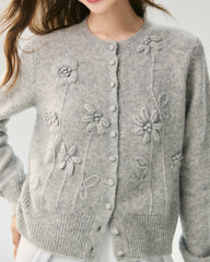 Cashmere Silk 3D Floral Cardigan