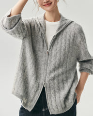 Cashmere Silk Cable Knit Hooded Cardigan