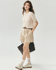 Cashmere Silk Cable Knit Short Sleeve Top